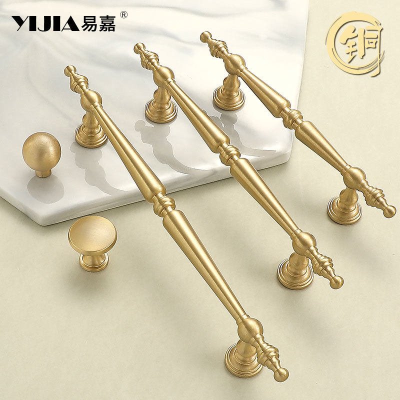 现代简约实心黄铜柜门拉手轻奢金色橱柜衣柜抽屉茶几书柜纯铜把手