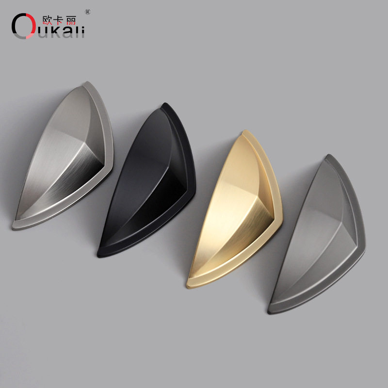 现代简约抽屉柜门耳朵贝壳拉手76孔距款式门把手单孔