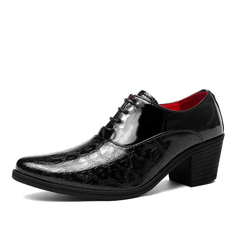 高跟皮鞋男尖头厚底增高鞋6厘米高跟鞋夜场演出鞋理发师美发师潮