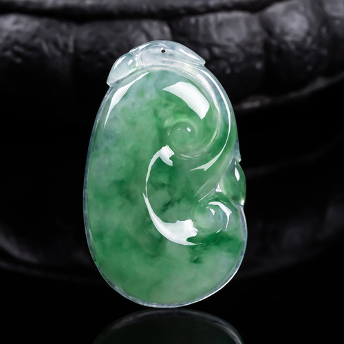 缅甸冰种起光飘阳绿如意人生灵芝吊坠挂件10.26g天然A货翡翠正品