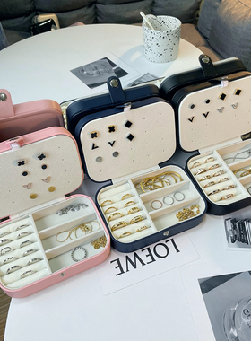 黑色便携耳坠首饰盒抽屉耳环收纳盒精致ins项链戒指饰品盒梳妆台