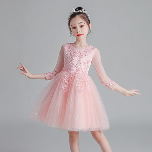 连衣裙夏季2023新款女大童网红学生公主裙无袖短裙纱裙粉色表演服