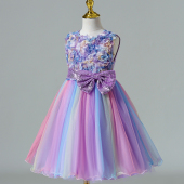 夏季 公主裙彩虹花朵蓬蓬纱裙小花童婚纱礼服女学生舞蹈表演服 无袖