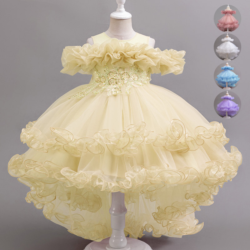 2025夏季新款拖尾连衣裙女大童六一走秀钢琴演出服蓬蓬纱裙公主裙