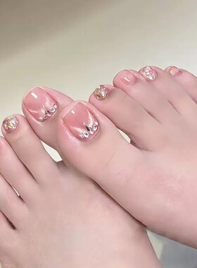 夏季粉色亮片猫眼可拆卸穿戴甲