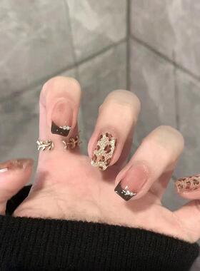 秋冬穿戴甲新款豹纹猫眼美甲贴