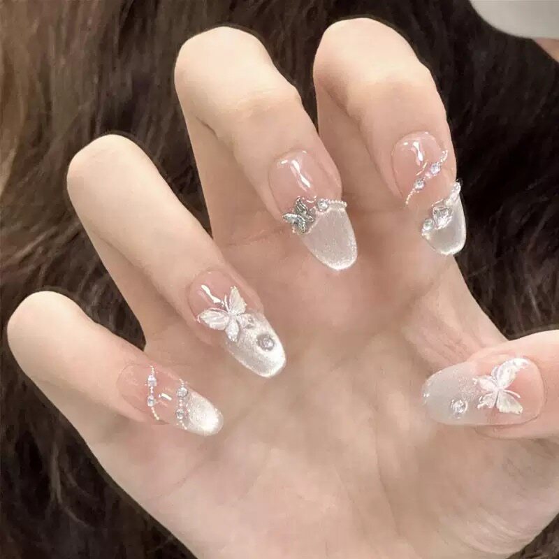 新娘蝴蝶水钻穿戴甲显白高级感