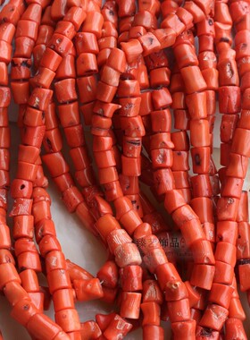 diy天然橘红色圆柱形手作桶珠