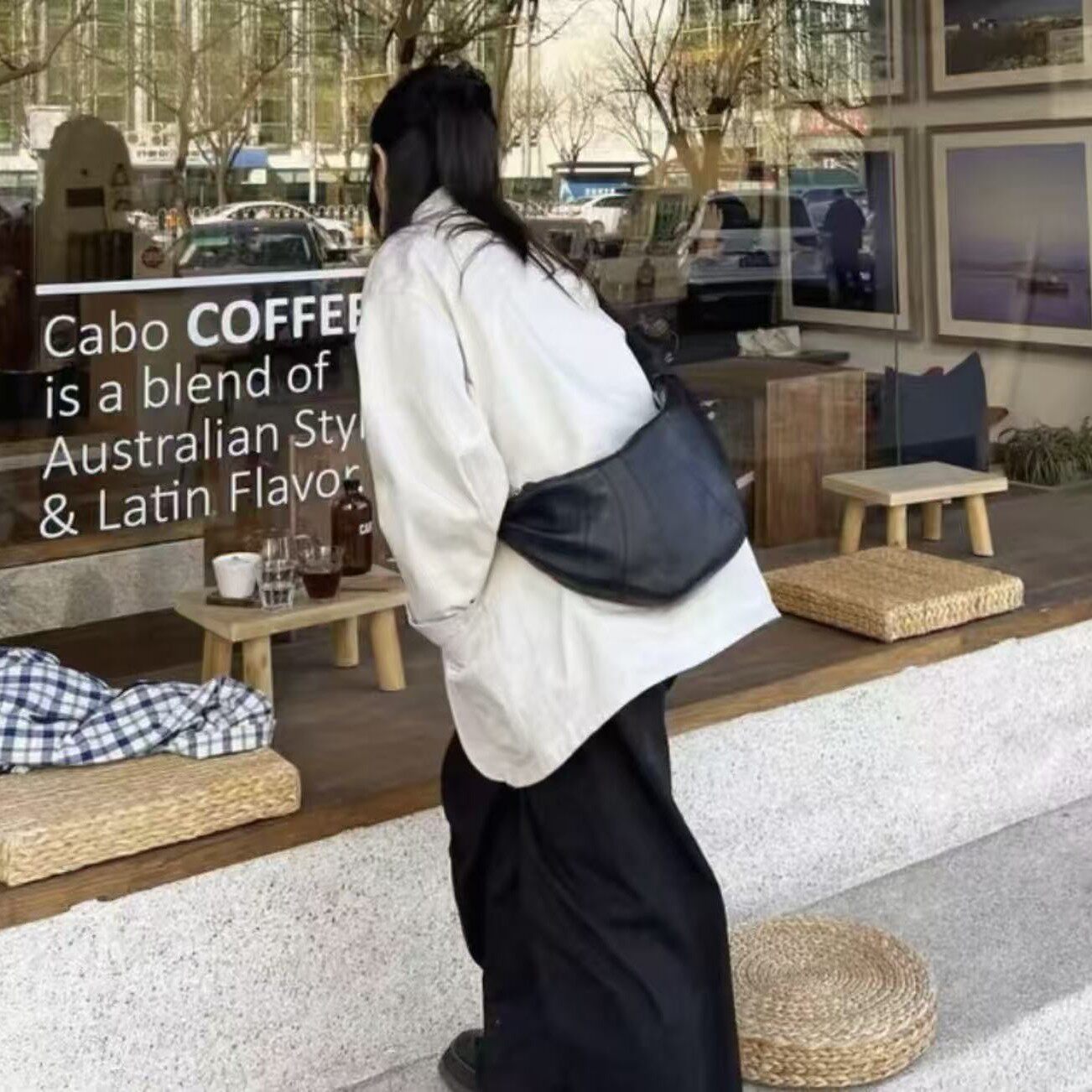 牛角包可颂包女斜挎包羊皮质感小众慵懒风包包女2026新款潮饺子包
