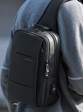 Bange新款胸包男士单肩包usb休闲简约斜挎包时尚商务胸包Slingbag