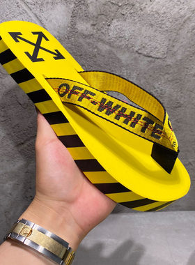 off white OW轩战自主春季新品 男人字拖 居家拖鞋男平底防滑印花