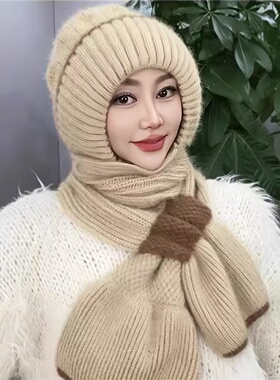 帽子围巾一体加绒加厚