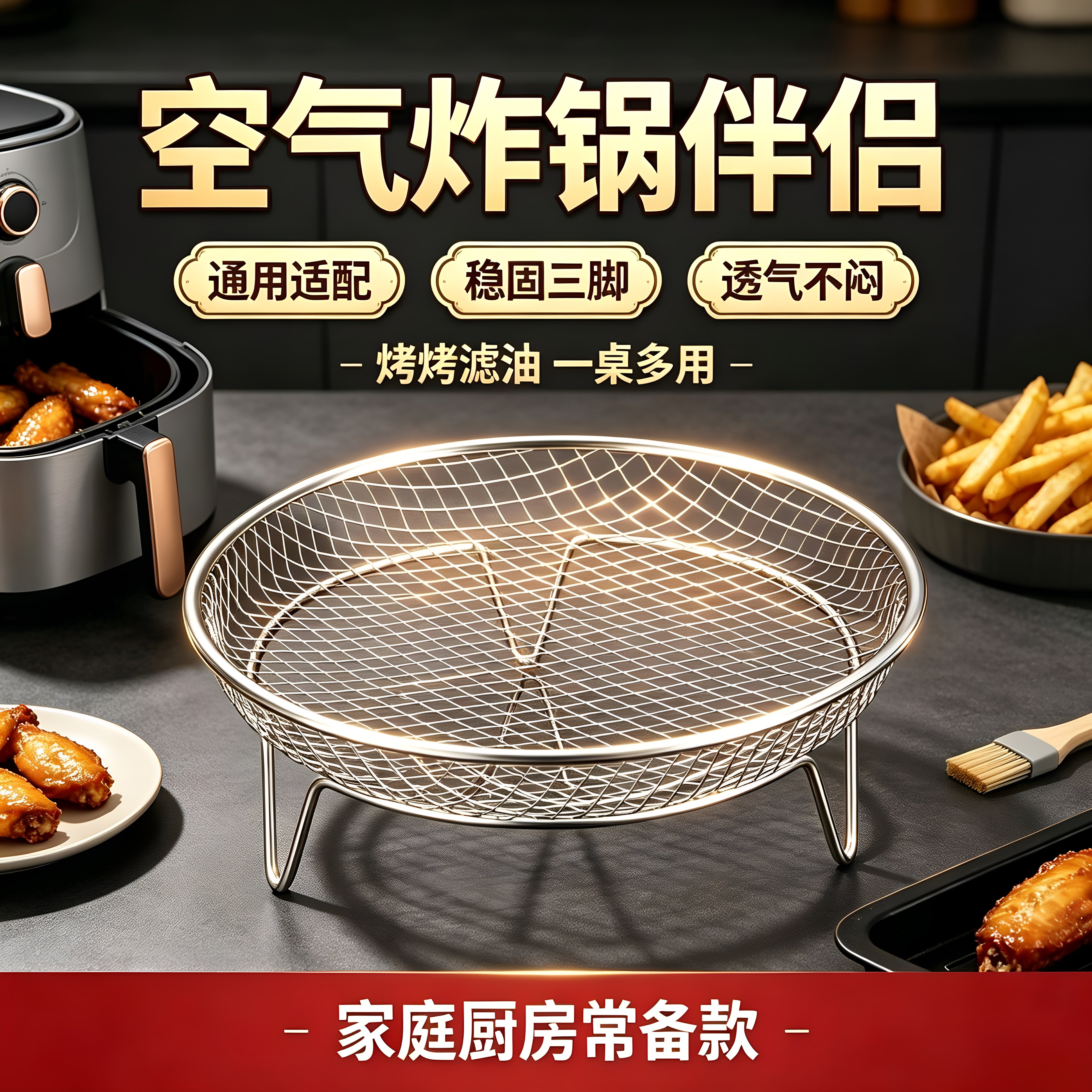 家用食品级不锈钢空气炸锅烤架内用内置分层烧烤架子烤网烤肉烤串