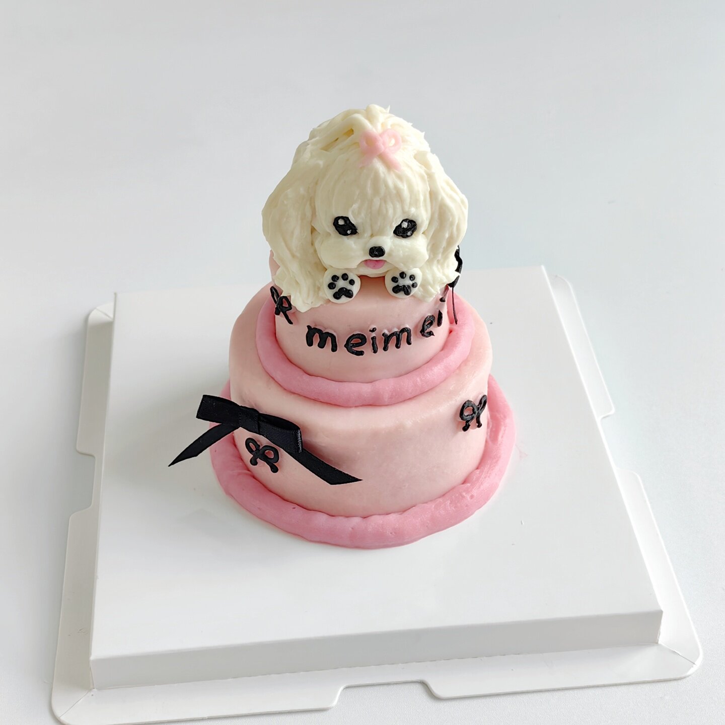 2+3寸双层粉墨蝴蝶结狗狗头像定制宠物生日蛋糕 顺丰冷链全国可发