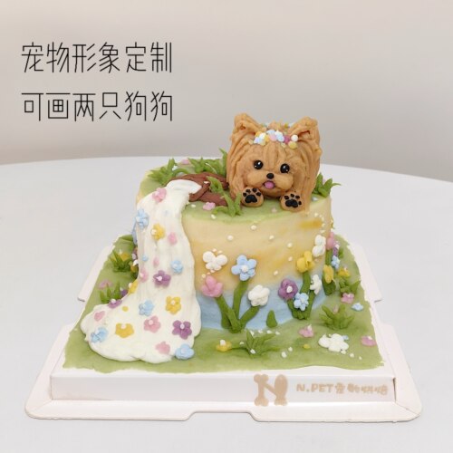狗狗花语 狗狗猫咪生日蛋糕 宠物形象定制 可画两只狗狗 全国可发