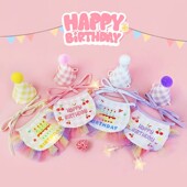狗狗围兜编织生日帽子套装 宠物蕾丝格子生日帽围兜组合猫咪口水巾