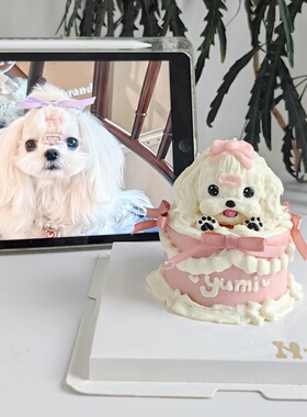 3寸/4寸 复古蝴蝶结宠物蛋糕 狗狗猫咪头像定制生日蛋糕 马尔济斯