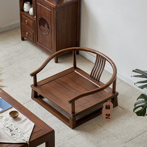 实木新中式塌塌米坐椅矮椅飘窗椅日式阳台禅修椅无腿靠背椅茶桌椅