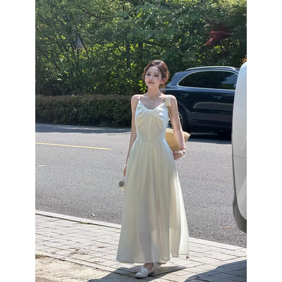 夏季度假风结冰感吊带长款连衣裙