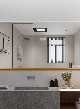 简约现代长方形带框浴室镜子壁挂卫生间厕所镜挂墙化妆洗漱酒店镜