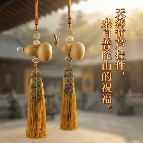 【普陀山】葫芦挂件五帝钱门对门门口天然葫芦入户门铜钱真葫芦串