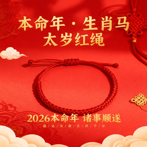【己开】2026马年本命年红绳编制手链太岁新款护身好运礼物手绳