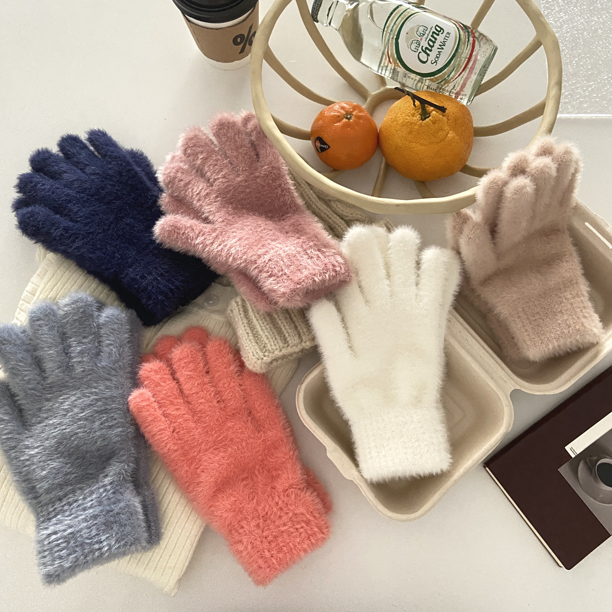 韩国 ins 海马毛分指手套加绒加厚百搭秋冬五指手套女