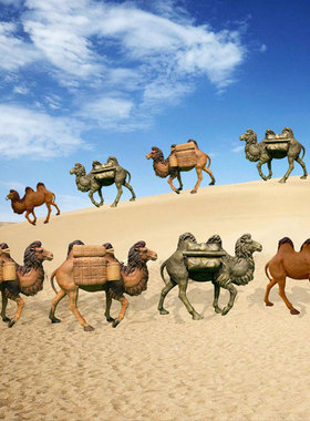 定制沙漠骆驼雕像玻璃钢仿铜马队