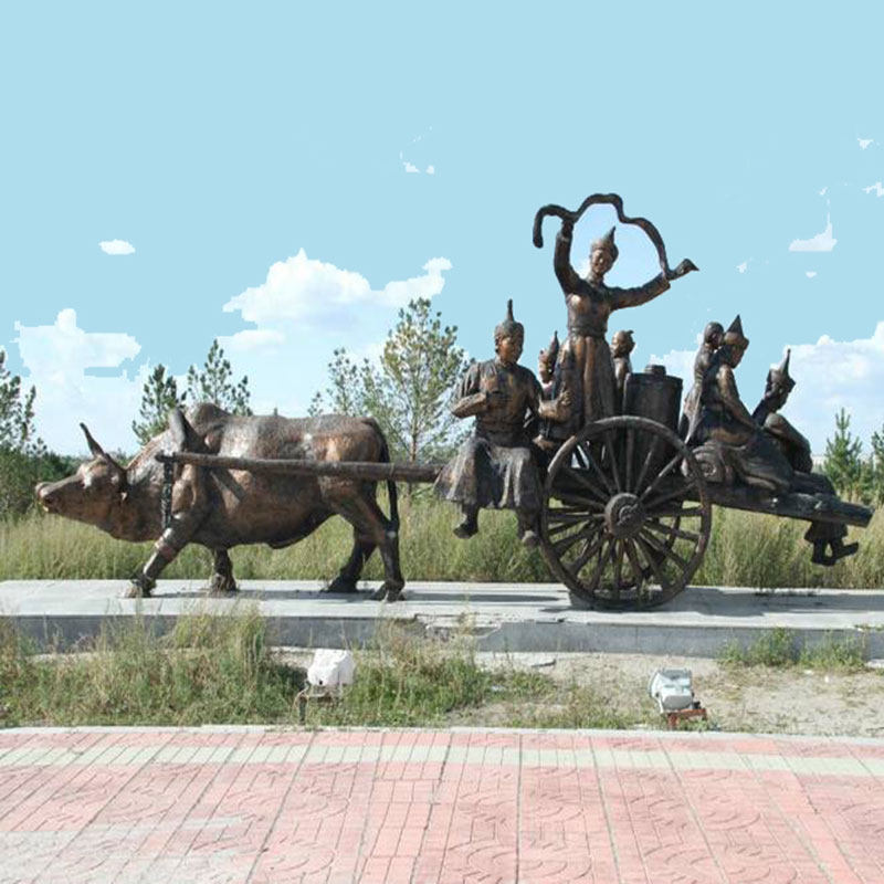 石膏蒙古少数民族雕像定制人物骑马拉车赶牛士兵雕塑订做黄铜摆件