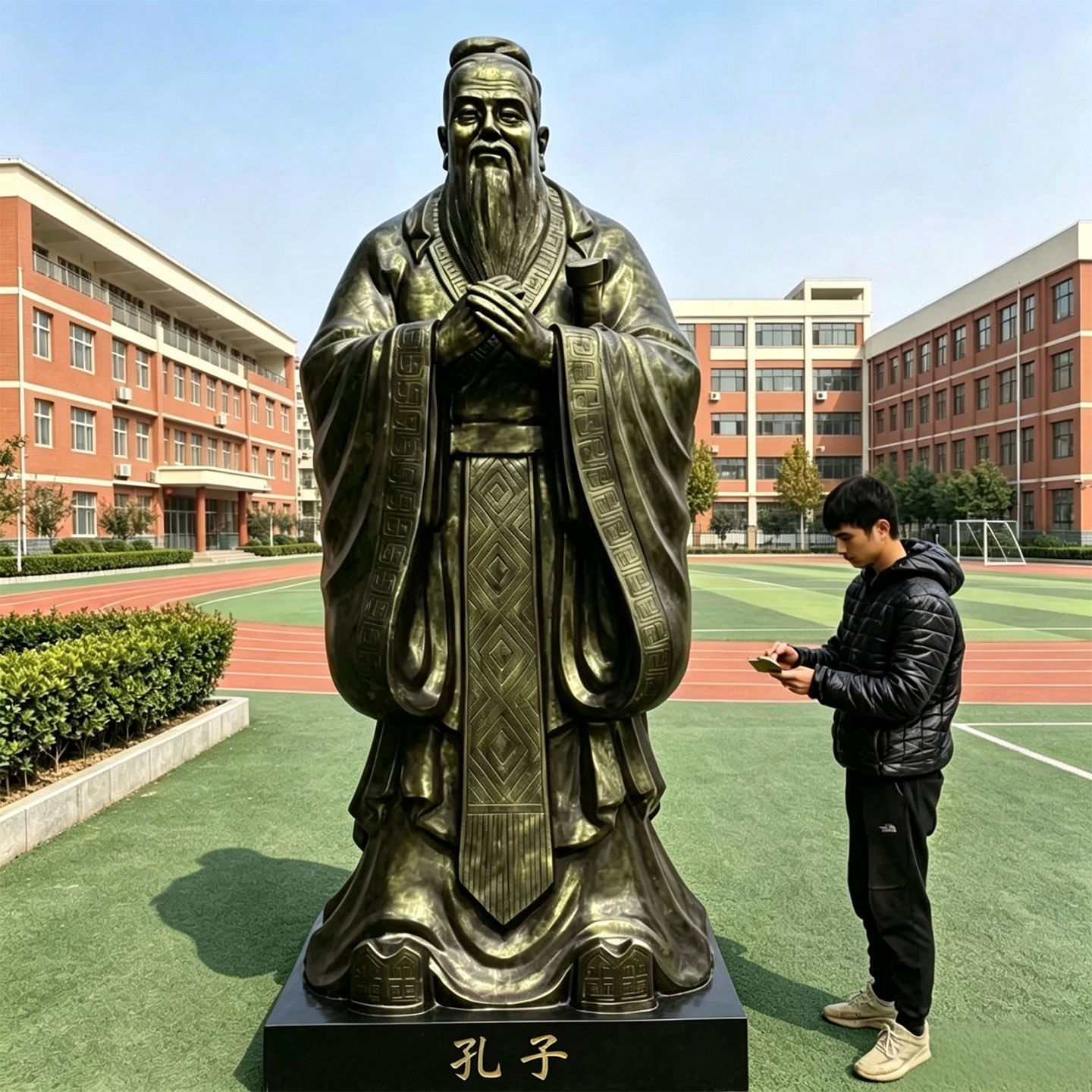 定制孔子雕塑玻璃钢订做老子像雕像人物肖像铸铜校园文化大型摆件