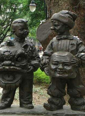 春节人物设计新年耍舞狮子雕塑像