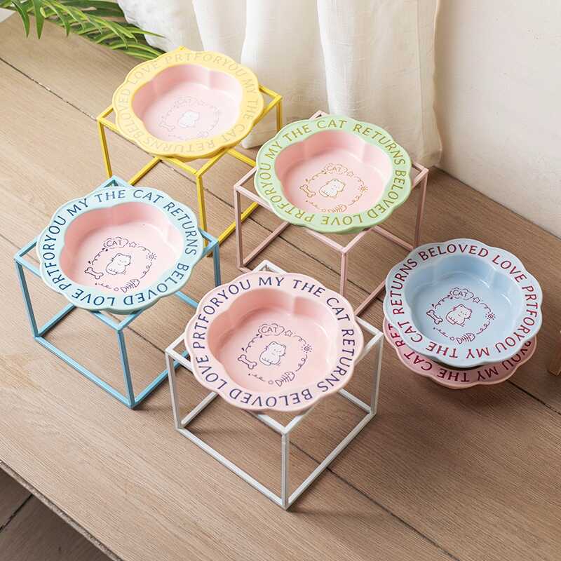 陶瓷小型狗護頸椎網紅喂水貓碗