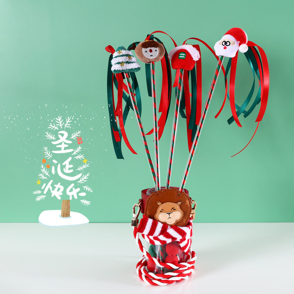 圣诞限定宠物玩具圣诞树发声铃铛逗猫棒杆猫咪卡通毛绒互动玩具