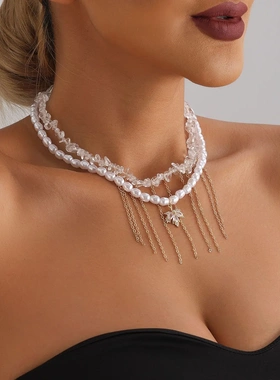 欧美跨境饰品水晶椰树流苏巴洛克