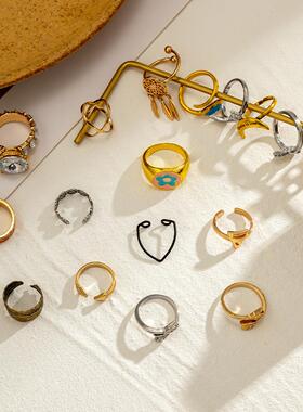 欧美复古松石花朵食指关节戒