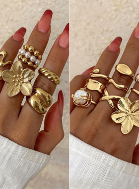 欧美跨境个性花朵异形珍珠开口关