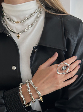 欧美跨境个性夸张不规则碎银项饰