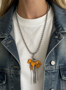 欧美跨境创意小马长款吊坠项链小