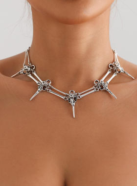 欧美复古哥特式鸟头骨颈链邪恶