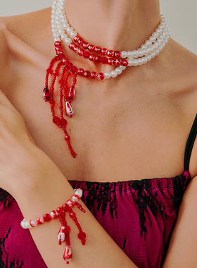 欧美跨境法式宫廷多层仿珍珠染血