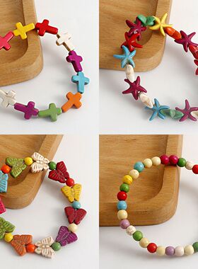 复古天然七彩蝴蝶松石手链女