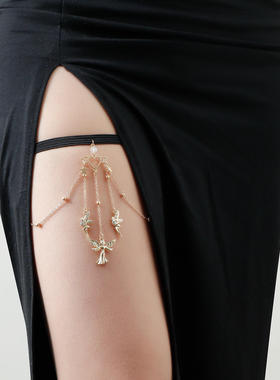 欧美脚链黑色弹力带爱心星星金色天使翅膀腿链时尚气质个性腿环女