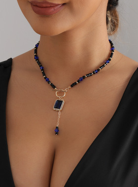 欧美跨境饰品个性辣妹风蓝黑串珠