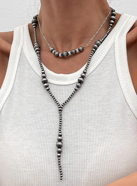 欧美跨境复古叠戴西部风串珠项链