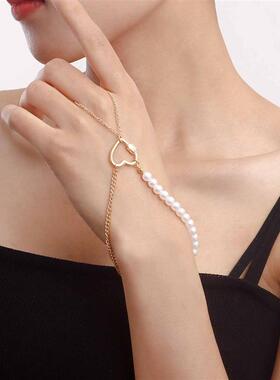 欧美ins朋克爱心仿珍珠手指链