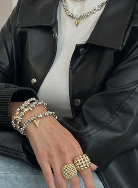 欧美跨境ins肌理感编织楷扣戒指