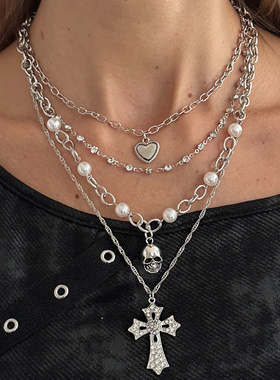 欧美跨境饰品朋克满钻十字架吊坠