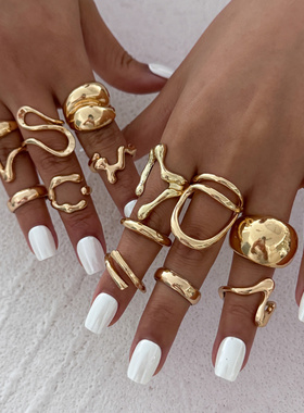 欧美跨境小众设计液态几何关节戒