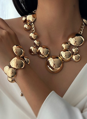 欧美跨境法式气质不规则圆形吊坠