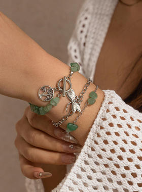 欧美跨境复古民族蜻蜓星形吊坠手链碎石田园多层套装饰品首饰配饰